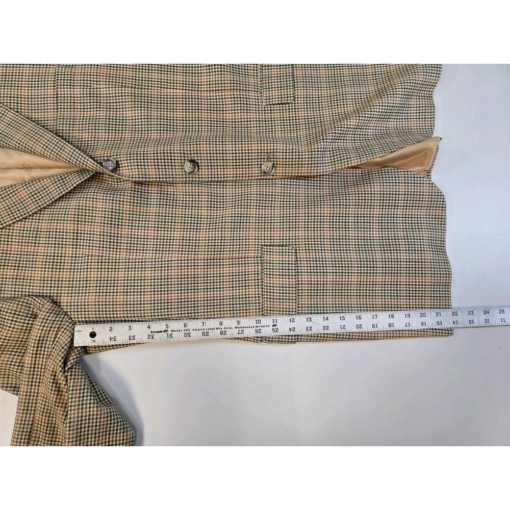Burberry Men's Silk Wool 3 Btn Blazer Gold Brn Plaid Size 42 Lng Hole In Lining - Picture 15 of 16